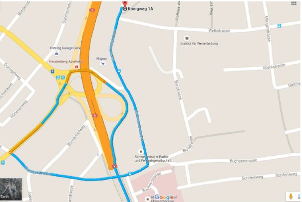 Wegskizze zum Standort Königweg 1A in Bern